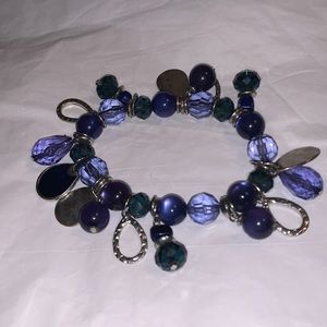 Lovely Blue and Silver Tone Stretch Bracelet